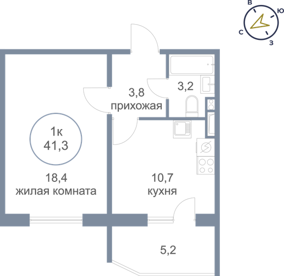 41,3 м², 1-комнатная квартира 3 790 000 ₽ - изображение 1
