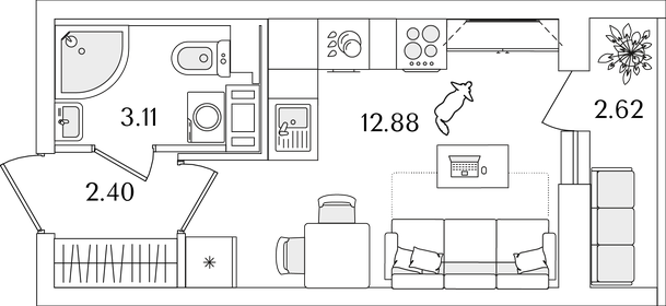 Квартира 19,7 м², студия - изображение 1