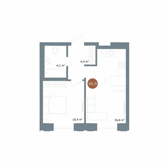 35,5 м², 2-комнатная квартира 6 500 000 ₽ - изображение 1