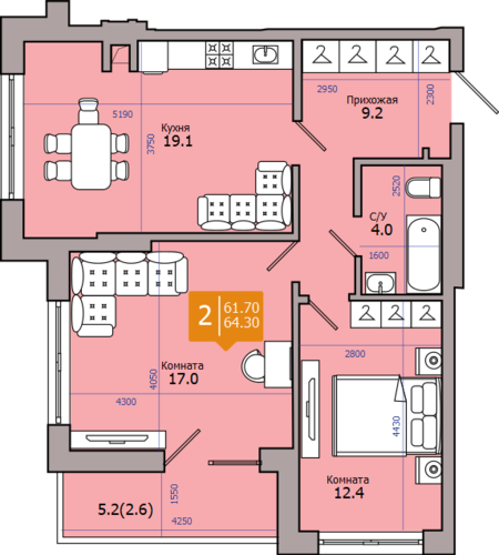64,3 м², 2-комнатная квартира 6 494 300 ₽ - изображение 19