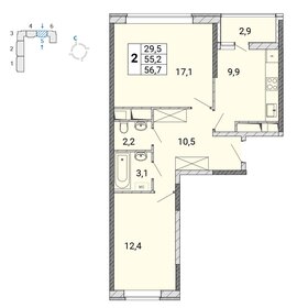 56,8 м², 2-комнатная квартира 9 346 440 ₽ - изображение 17