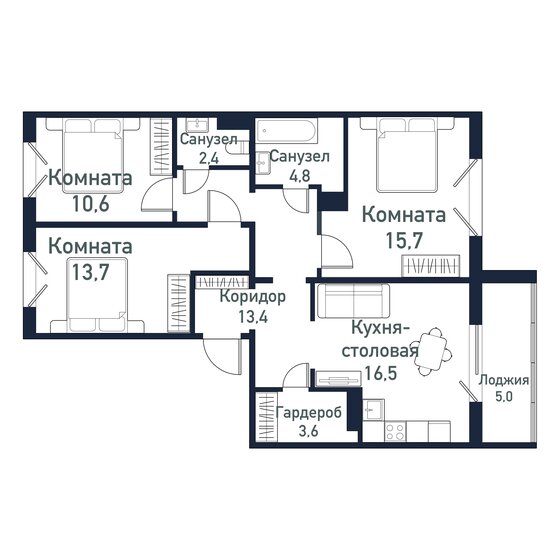 92,8 м², 3-комнатная квартира 8 300 000 ₽ - изображение 92