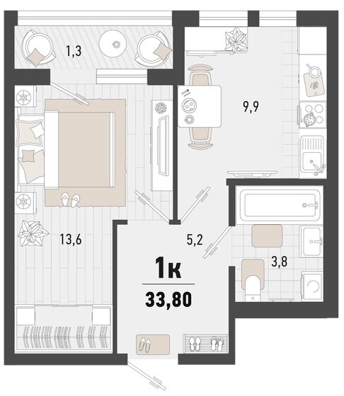 33,8 м², 1-комнатная квартира 9 657 167 ₽ - изображение 1