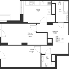 Квартира 63,4 м², 2-комнатная - изображение 3