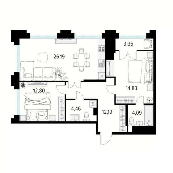 76,2 м², 2-комнатная квартира 12 465 240 ₽ - изображение 1