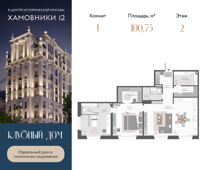 100,8 м², 1-комнатная квартира 188 111 728 ₽ - изображение 1