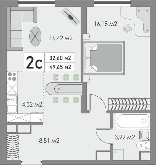 49,7 м², 2-комнатная квартира 5 163 600 ₽ - изображение 1