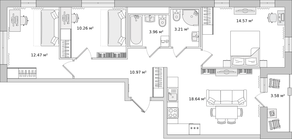73,2 м², 3-комнатная квартира 12 482 897 ₽ - изображение 1
