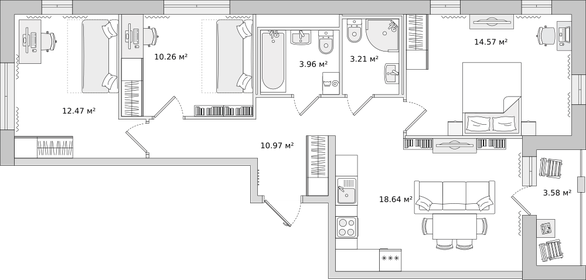 64,1 м², 3-комнатная квартира 12 434 807 ₽ - изображение 11