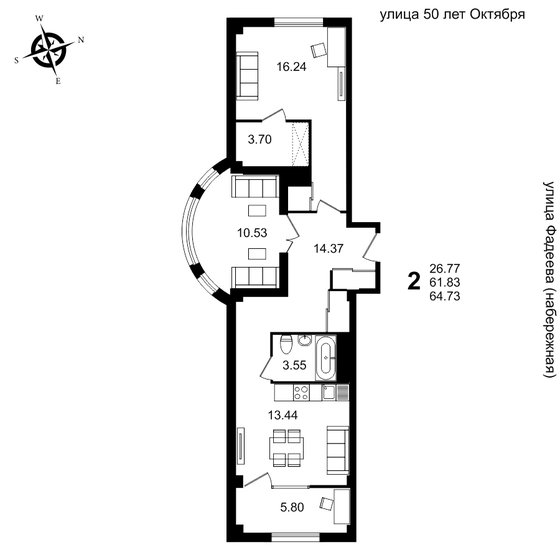 64,7 м², 2-комнатная квартира 7 342 000 ₽ - изображение 1