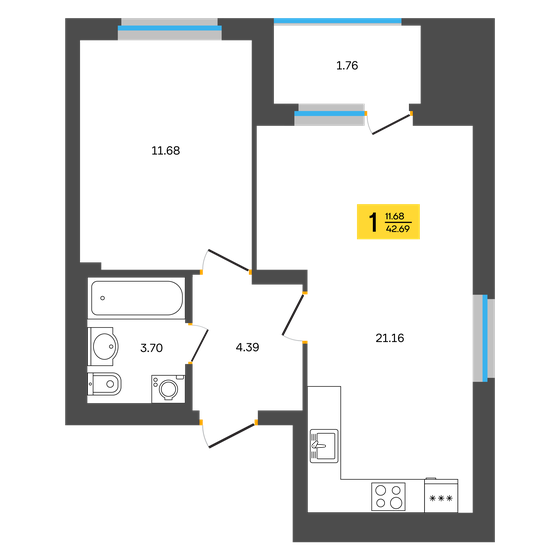 42,7 м², 1-комнатная квартира 4 738 590 ₽ - изображение 5