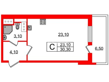 Квартира 30,3 м², студия - изображение 1