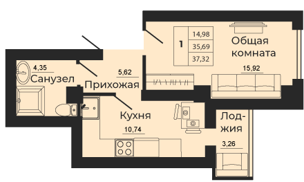 37,8 м², 1-комнатная квартира 3 650 000 ₽ - изображение 38