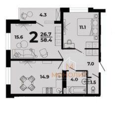 51,2 м², 2-комнатная квартира 5 836 800 ₽ - изображение 36