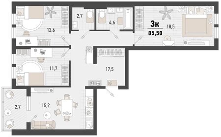 Квартира 85,5 м², 3-комнатная - изображение 1