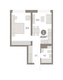 Квартира 43,6 м², 1-комнатная - изображение 1