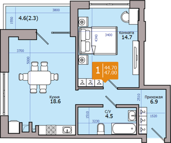 Квартира 47 м², 2-комнатная - изображение 1