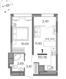 Квартира 30,2 м², 1-комнатная - изображение 1