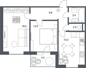 Квартира 61,9 м², 2-комнатная - изображение 1