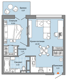 Квартира 44 м², 2-комнатная - изображение 1