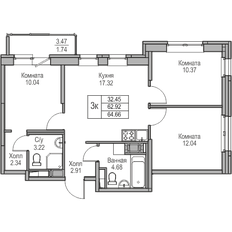 Квартира 62,9 м², 3-комнатная - изображение 4