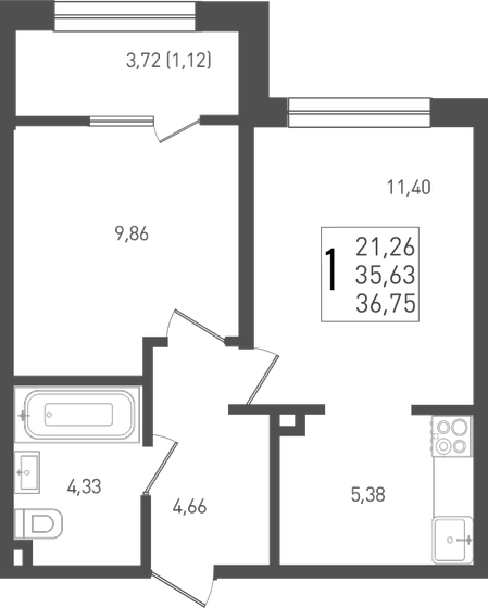 36,8 м², 1-комнатная квартира 5 034 750 ₽ - изображение 1