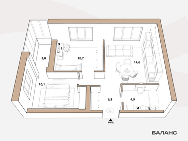 35,5 м², 1-комнатная квартира 6 730 000 ₽ - изображение 23