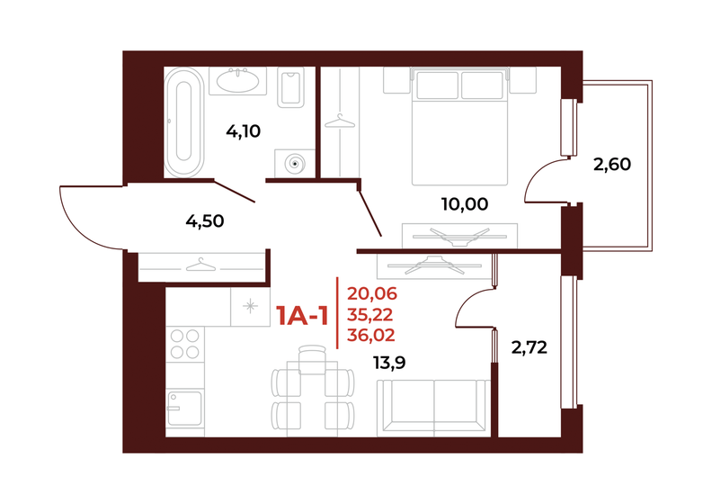 36 м², 1-комнатная квартира 4 322 400 ₽ - изображение 17