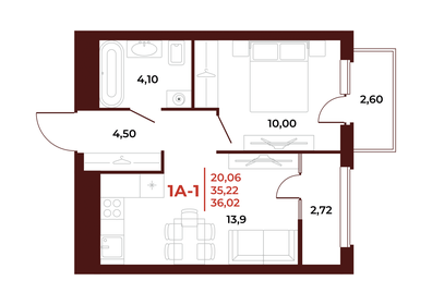 Квартира 36 м², 1-комнатная - изображение 1