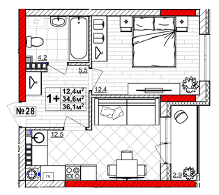 36,1 м², 1-комнатная квартира 5 643 000 ₽ - изображение 12