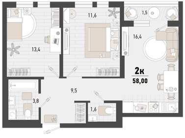 57,8 м², 2-комнатная квартира 15 494 157 ₽ - изображение 9