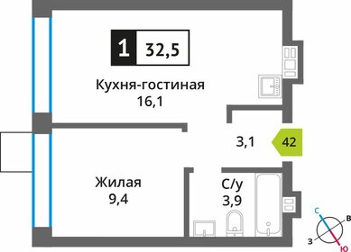 32,3 м², 1-комнатная квартира 6 195 140 ₽ - изображение 32