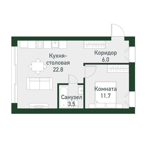 42,7 м², 1-комнатная квартира 5 380 200 ₽ - изображение 1