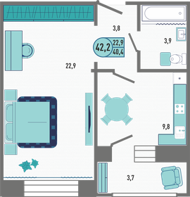 49,8 м², 2-комнатная квартира 4 380 000 ₽ - изображение 72