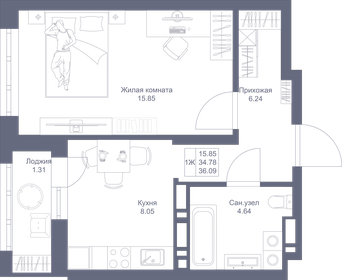 36 м², 1-комнатная квартира 8 500 000 ₽ - изображение 85