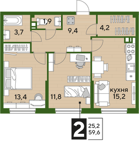 65 м², 2-комнатная квартира 7 435 200 ₽ - изображение 23