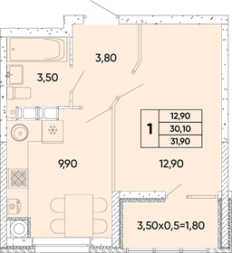 31 м², 1-комнатная квартира 3 100 000 ₽ - изображение 101