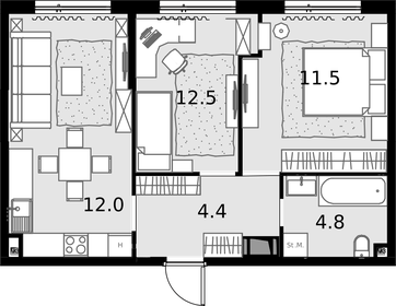 61,1 м², 3-комнатные апартаменты 16 619 200 ₽ - изображение 69