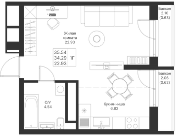 Квартира 35,5 м², студия - изображение 1