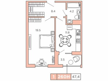 Квартира 47,4 м², 1-комнатные - изображение 1