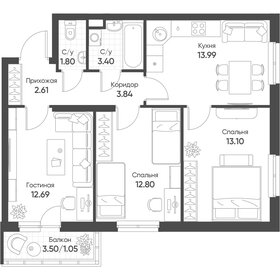 Квартира 65,3 м², 3-комнатная - изображение 1