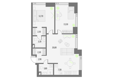 Квартира 68,1 м², 2-комнатная - изображение 1