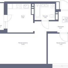 Квартира 48 м², 2-комнатная - изображение 3