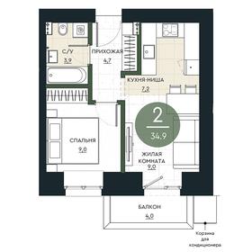 Квартира 34,9 м², 2-комнатная - изображение 1