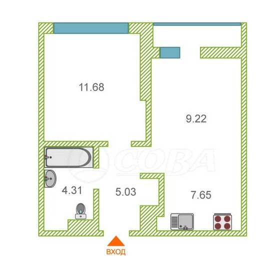 39,5 м², 1-комнатная квартира 5 450 000 ₽ - изображение 1
