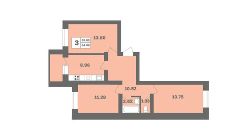 Квартира 64,1 м², 3-комнатная - изображение 1