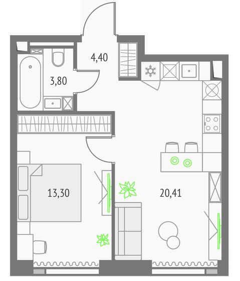 41,9 м², 1-комнатная квартира 19 380 200 ₽ - изображение 14