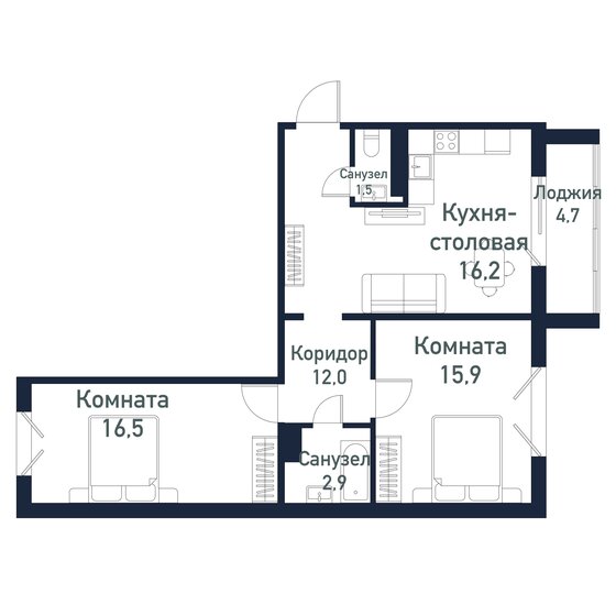 65,2 м², 2-комнатная квартира 9 045 000 ₽ - изображение 1