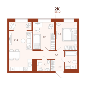 62 м², 3-комнатная квартира 4 700 000 ₽ - изображение 94