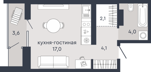 Квартира 29 м², студия - изображение 2